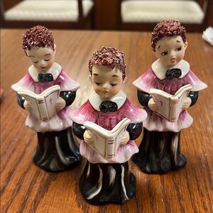 Lefton Pink and Black Choir Boy Figurines